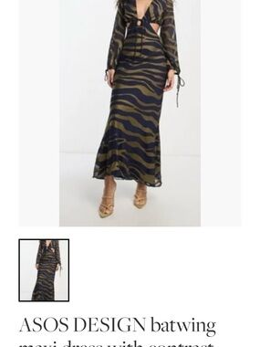 ASOS Olive and Black Wave-Print Maxi Skirt